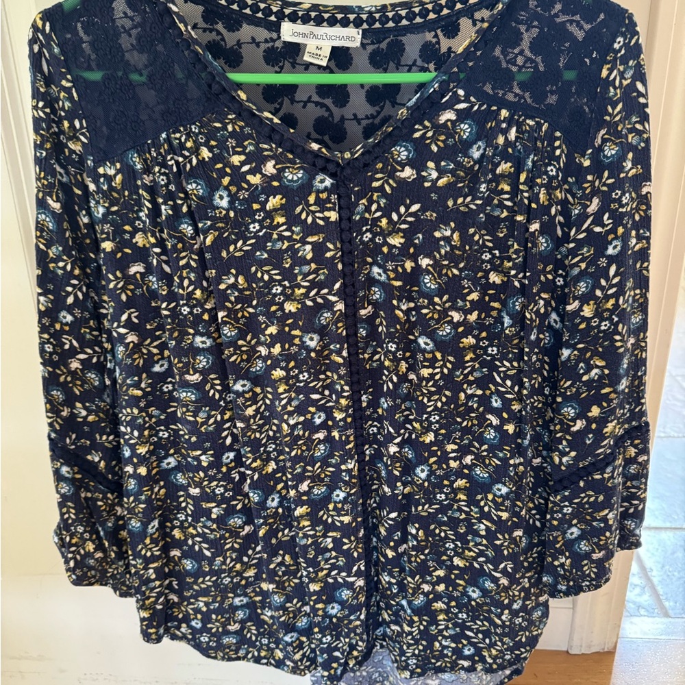 JohnPaulRichard Blue and Cream Blouse